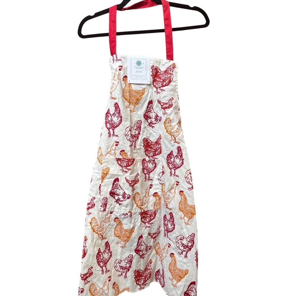 Martha Stewart Collection Pecking Order Chicken Apron Red White Cotton 2008 New